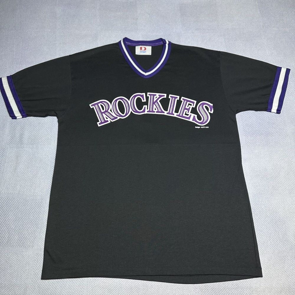 Vintage 1990s Dodger MLB Colorado Rookies #7 Black V-Neck T-Shirt Size Medium